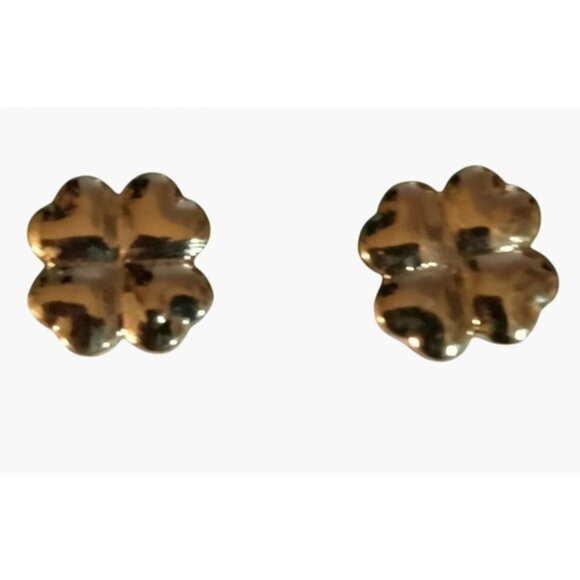 Heart Four Leaf Clover Earrings Gold Tone Stud Irish St Patricks Day - Picture 1 of 4